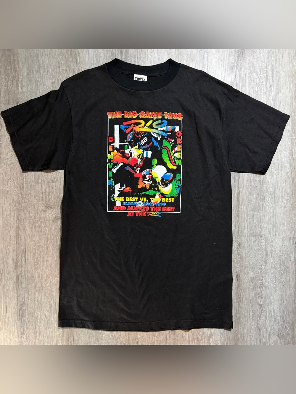 Tultex Black Retro Football Graphic Tee with Multicolor Print